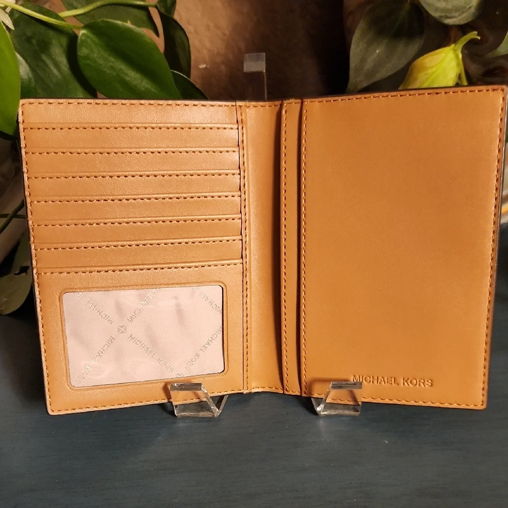 Michael Kors Monogram Passport Cover Holder with Gold Logo EUC or NWOT